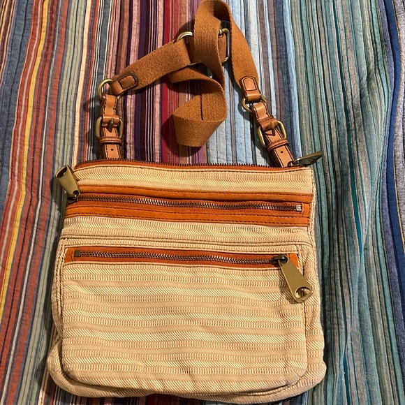 Vintage fossil canvas crossbody with suede trim - Picture 3 of 6